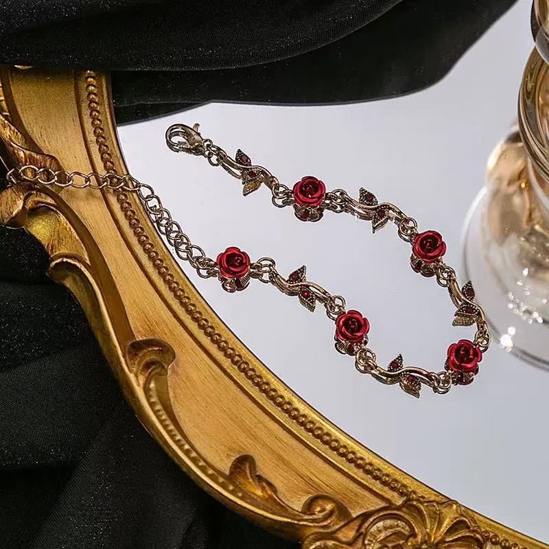 

JYL TS Bracelet Rose Jewelry Set Necklace Earring Boosts Elegance & Love Bracelet малиновий колір glace