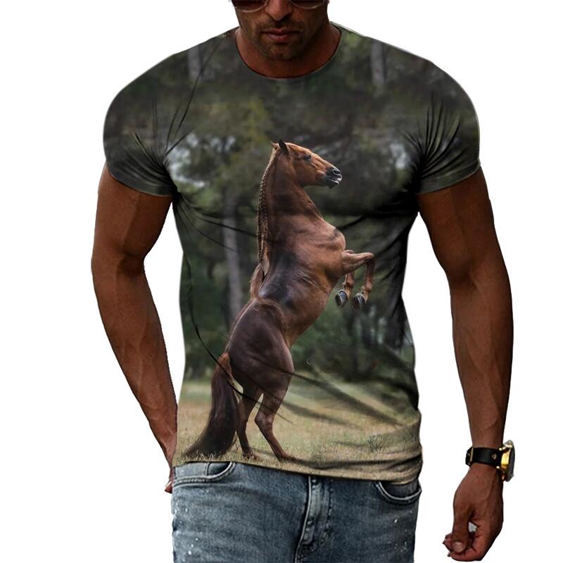 Summer Fashion Graphic Animal Horse T Shirts For Men Casual 3D Print Tee Hip Hop Harajuku Personality Round Neck Short Sleeve