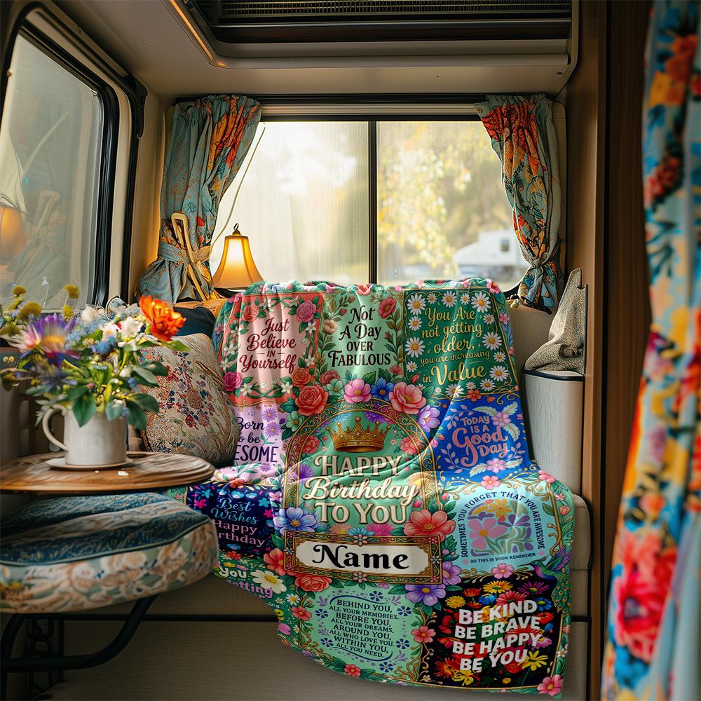 Happy Birthday Celebration Blanket Personalized Name Soft Comfortable Stylish Blanket Car Blanket Perfect For Travel Camping Outdoor Home Suitable For