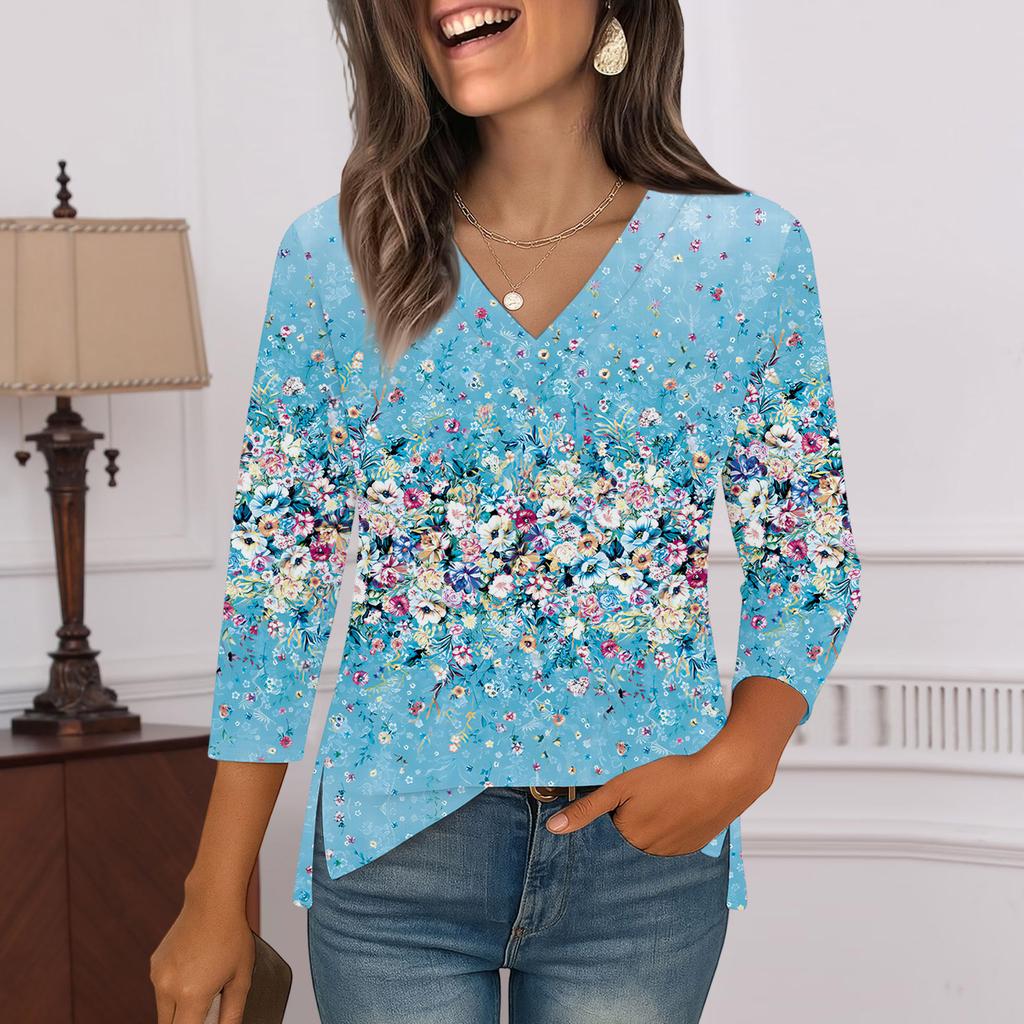 3/4-Ärmel-Shirts für Damen Print Grafik-T-Shirts Blusen Lässig Übergröße Basic Oberteile Pullover