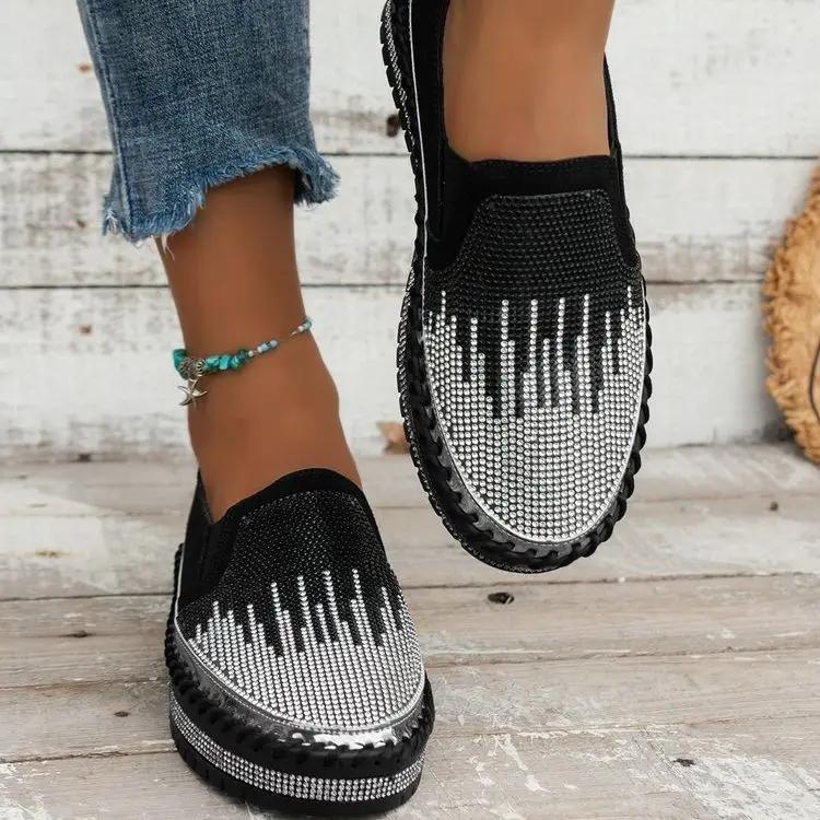 Shoes for Women Ladies Flat Sequin Sneakers Casual Women Slip on Thick-soled Comfortable Plus Size Shoes 35-43 Zapatos De Mujer