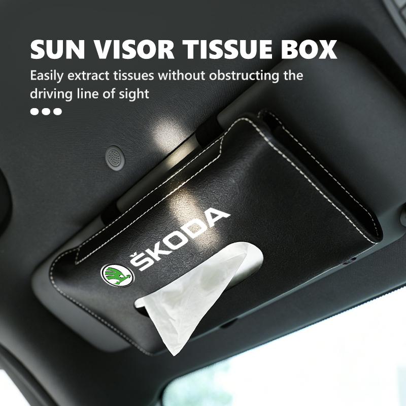 CKDQ9 For Skoda Car Sun Visor Tissue Box Paper Napkin Storage Bag Accessories S Kodiaq Octavia 2 3 Yeti Karoq Rapid Fabia VII VRS