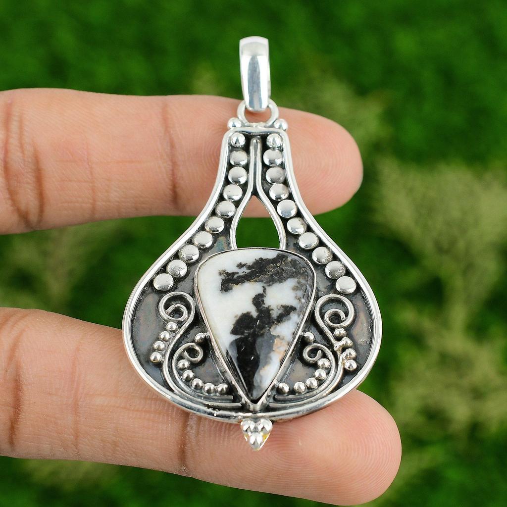 Daughters Day Sale Zebra Jasper Stone Sister Engagement Pendant Sterling Silver