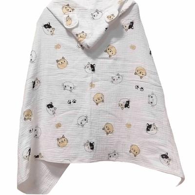 Cartoon Printed Baby Gauze Bath Towel Four Layer Soft Hooded Bathrobe Absorbent Comfortable Infant Bathrobe Sleepwear