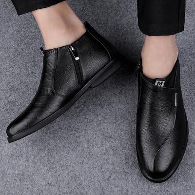Męskie nowe buty z wysokiej jakości skóry bydlęcej w kolorze czarnym, buty wizytowe, buty biznesowe, codzienne, do pracy, buty zimowe, pluszowe, krótkie buty