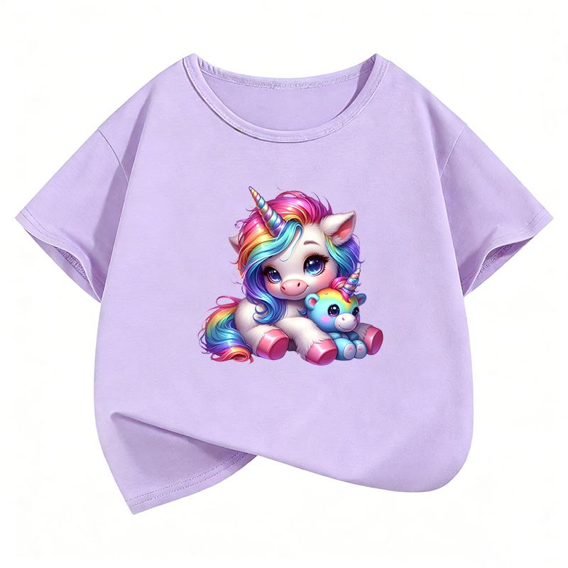 Funny Horse Unicorn Shirt Design T-Shirt Printed T Shirt Girls' Summer Kids Short Sleeve Tops T-Shirts Cute Boys Clothing
