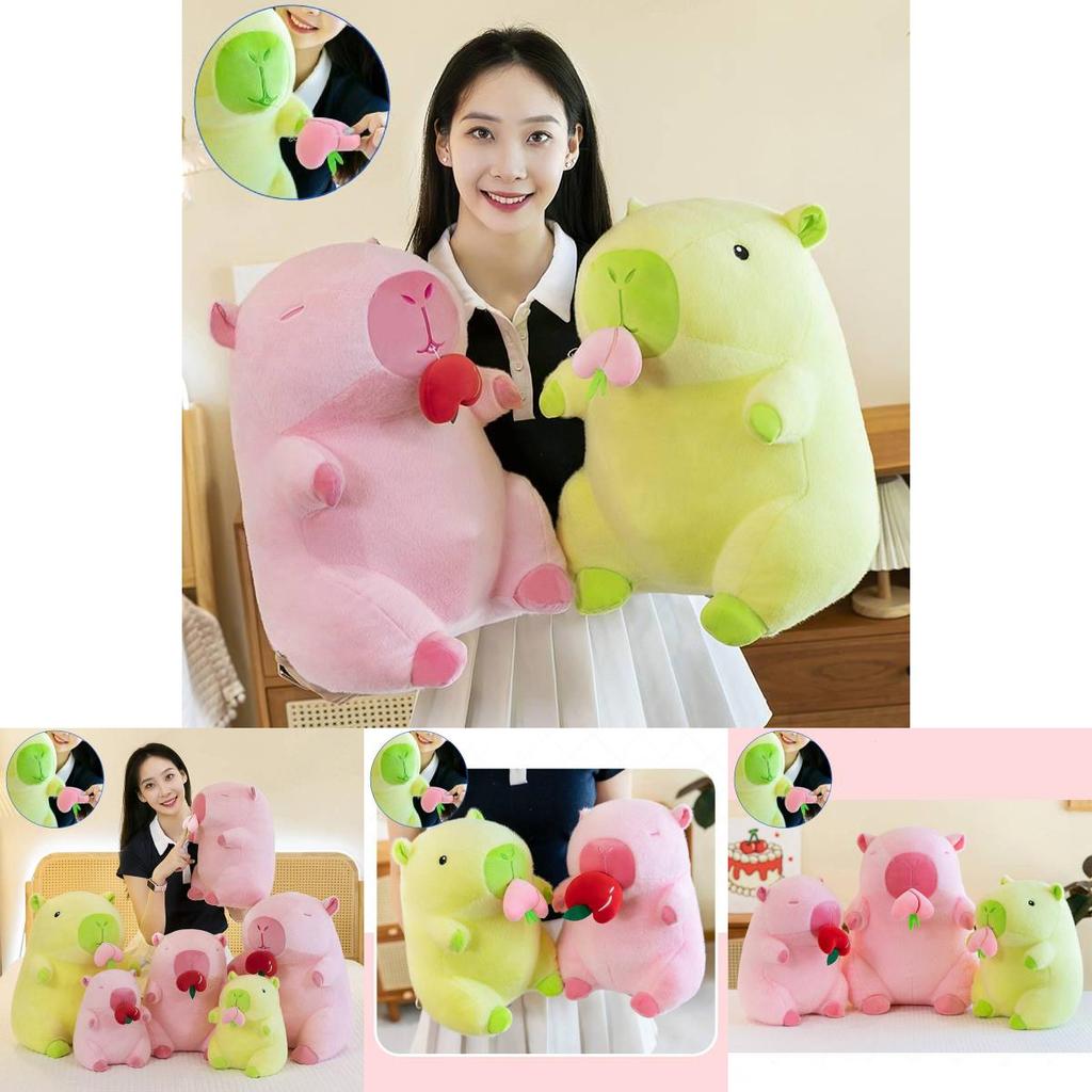 Adorable Peach Capybara Plush Toy Soft Pillow Doll In Green And Pink Colors