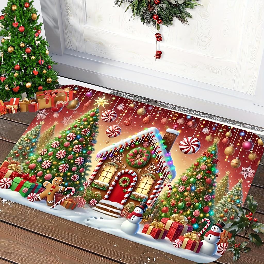 1Pcs Anti Fatigue Kitchen Rugs, Gingerbread House Print Waterproof Non-Slip Thick Cushioned Kitchen Mat Heavy Duty Comfort Standing Mat for Kitchen