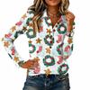 Damen Strickoberteil mit Weihnachtsdruck, Langarm, Lässige Feiertagsbluse für festliche Anlässe