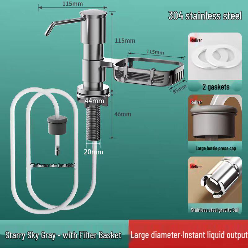 304 Stainless Steel Soap Dispenser with Press Pump for Dishwashing and Vegetable Washing Basin
