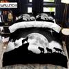 Conjunto de capa de edredom com silhueta de animal Howling Under The Moon, capa de edredom com tema animal para crianças, meninos, conjunto de cama king size de microfibra