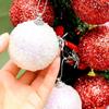 24/6x Glitter Christmas Balls Hanging Laser Powder Foam Ball Home Party New Year Xmas Sparkling Decor Bauble with Glass Beads