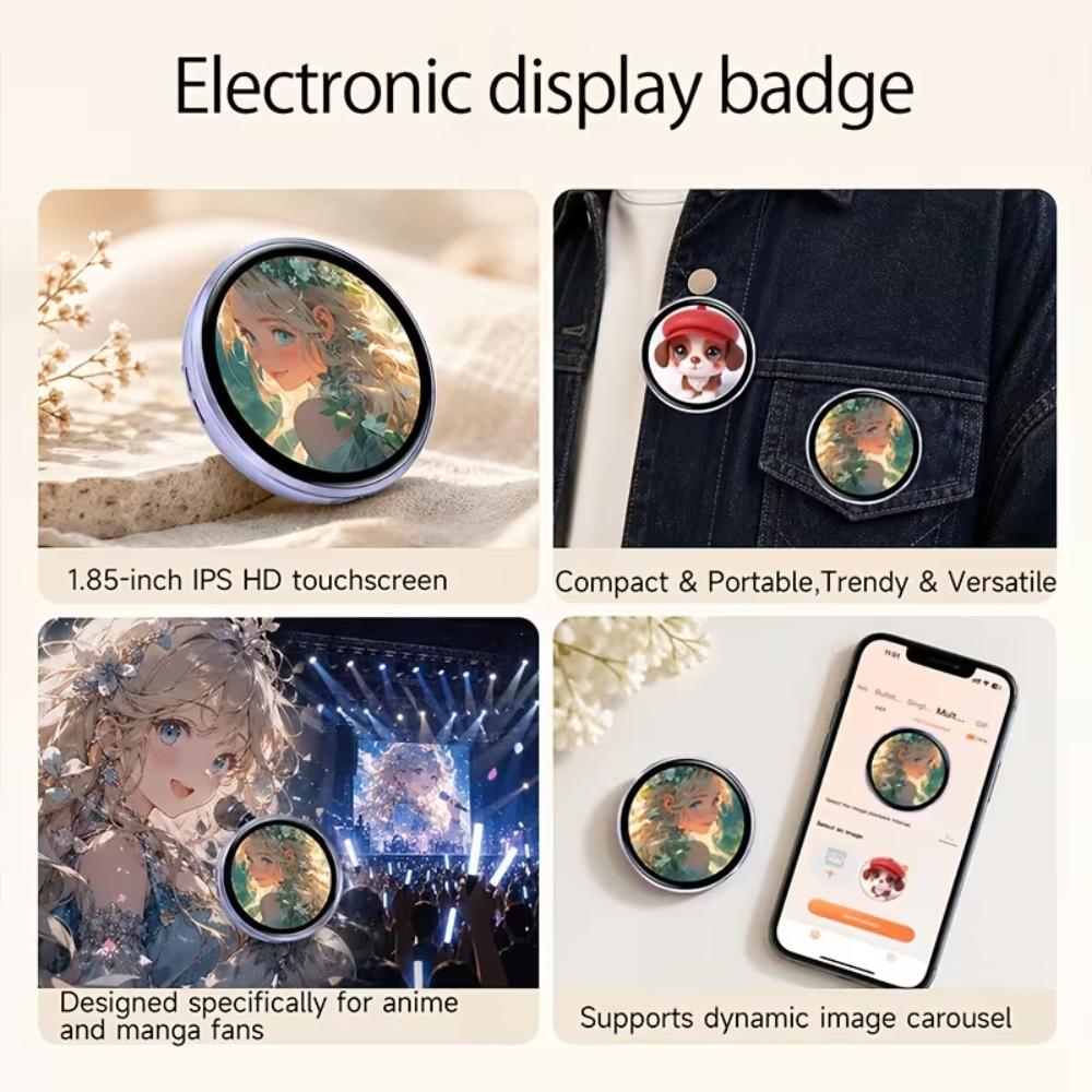 Smart LED Digital Display Badge Pixel Screen Anime Pin for Backpack Photo Video Name Tag Display Electronic Gift