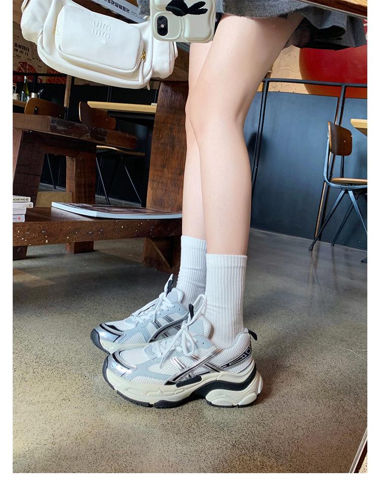 

Leather version~ Super fire silver muffin platform casual sports shoes women s lightweight mesh German training shoes heightening dad shoes 35
