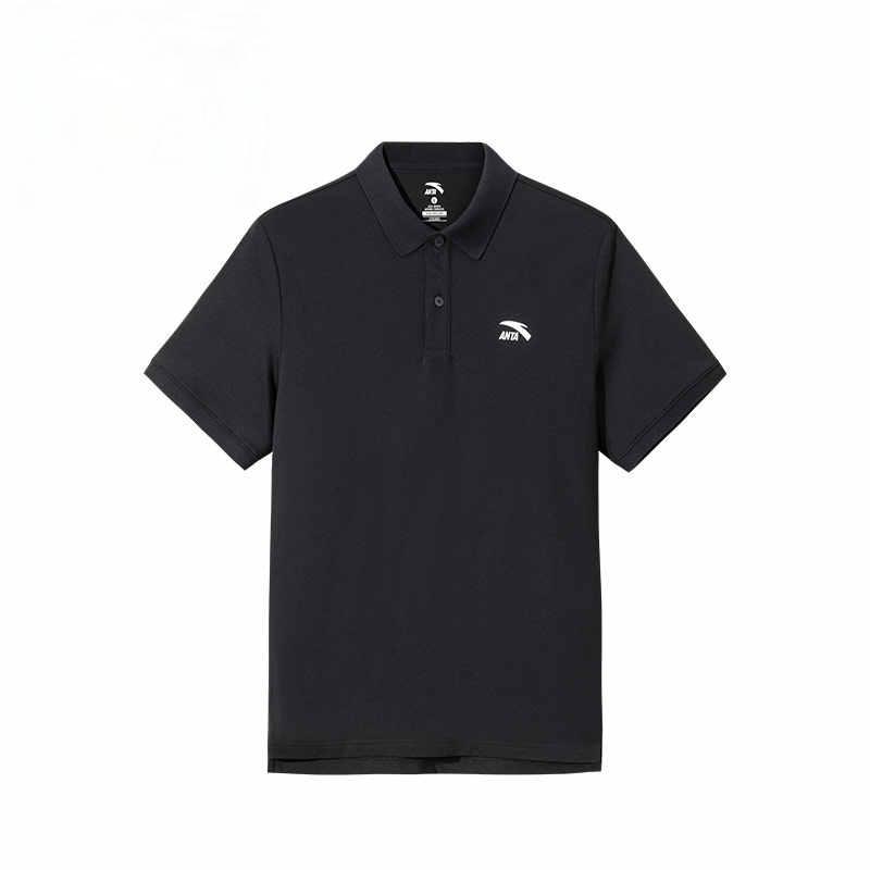 Anta Pohodlné Prodyšné Ležérní Jednobarevné Polo tričko s krátkým rukávem Pánské topy Černá 152528121-5
