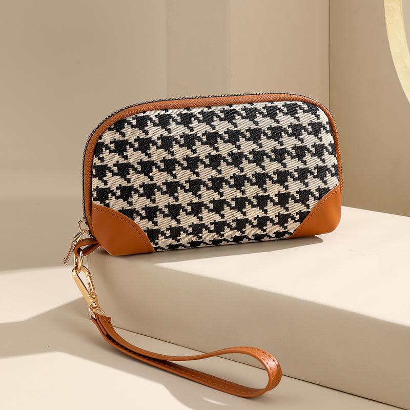 Women Houndstooth Wristlet Wallet Large Capacity Zipper Coin Purse Fashion Clutch Pouch Card Holder Phone Cosmetic Storage Bag