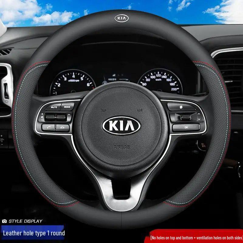 Genuine Leather Ultra-thin Breathable Anti-slip Steering Wheel Cover for All Seasons