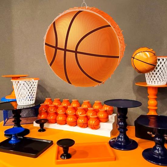 Basketbalová piňata se šátkem na oči, pálkou a konfetami, zásoby na párty s basketbalovou tématikou pro děti, dospělé, sportovní dárky na narozeninovou oslavu