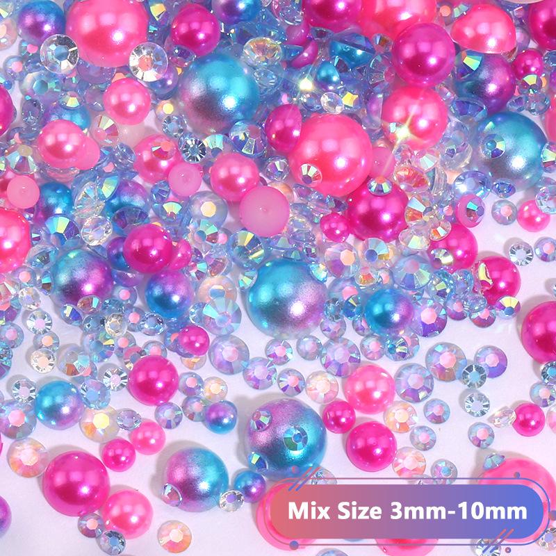 Hot Sale Color Mixed Semicircular Pearl Resin Diamond Mixed 3-10Mm Highlight Abs Pearl Diy Jewelry