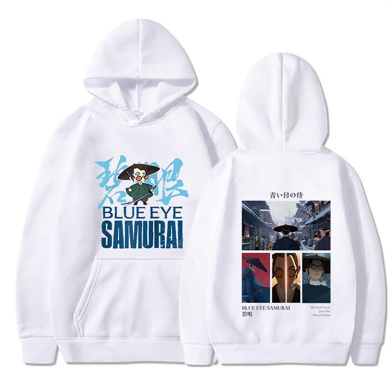 Cute Cartoon Blue Eye Samurai Hoodies Manga Clothing Women with Pocket Oversized Sweatshirts Winter Fleece Sudaderas