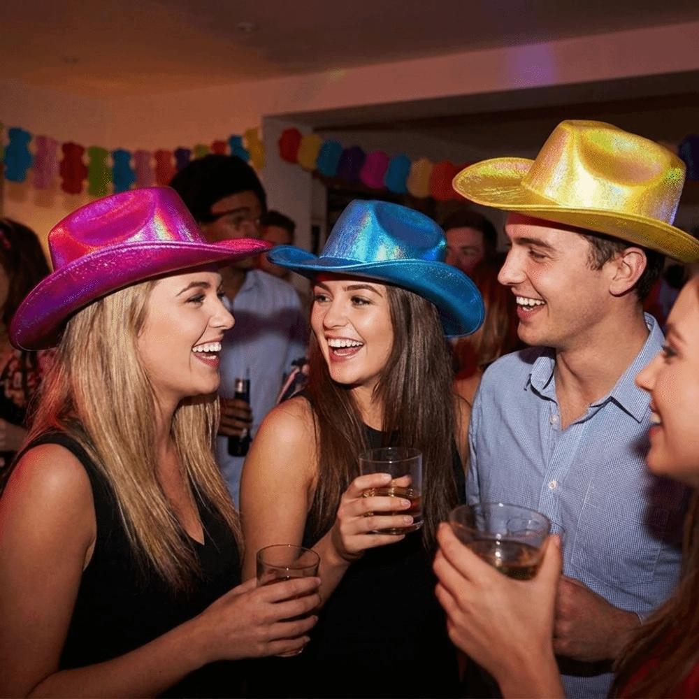 Glitter Finish Neon Western Hat Pearlescent Shine Cowgirl Party Hat  Holiday Event