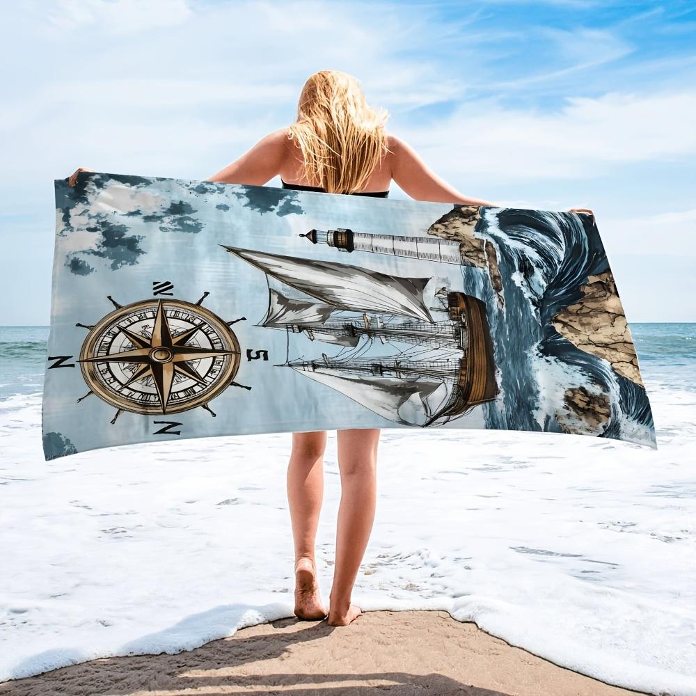 1pc Modern Style Nautical Ship Design Beach Towel, Large Summer Beach Blanket for Pool Parties, Swimming, Camping, Travel