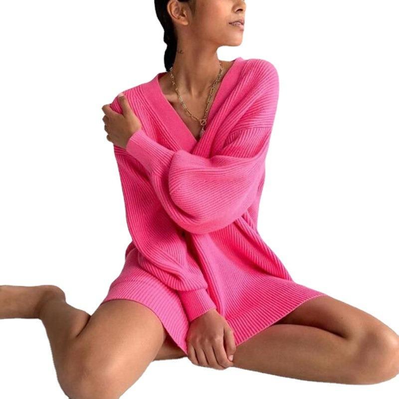 New Autumn Winter Casual Loose Solid Color Long-sleeved Pearl Button Sweater Cardigan Jacket for Women