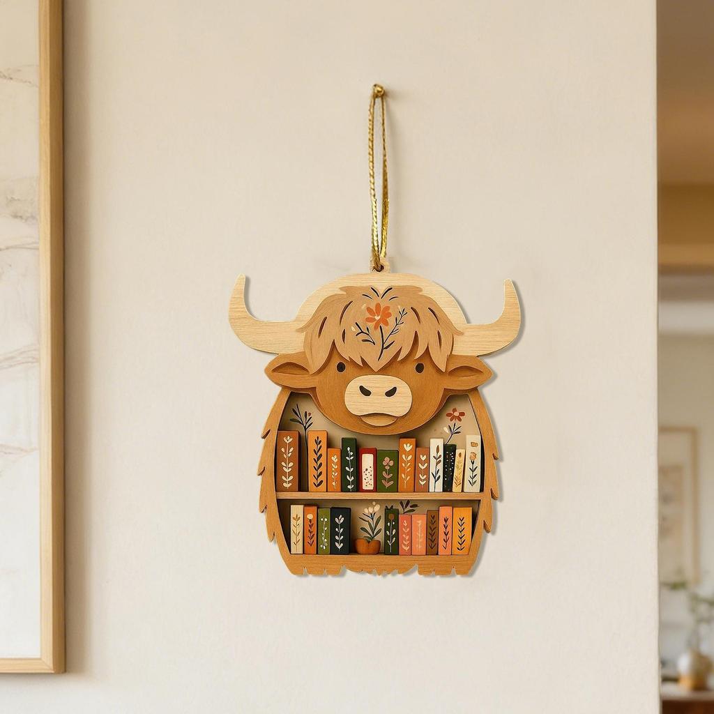 Book Lover Ornament Animal Wooden Cute Holiday Supplies Animal Bookshelf Ornament For Kids Adults Family Home Birthday Halloween