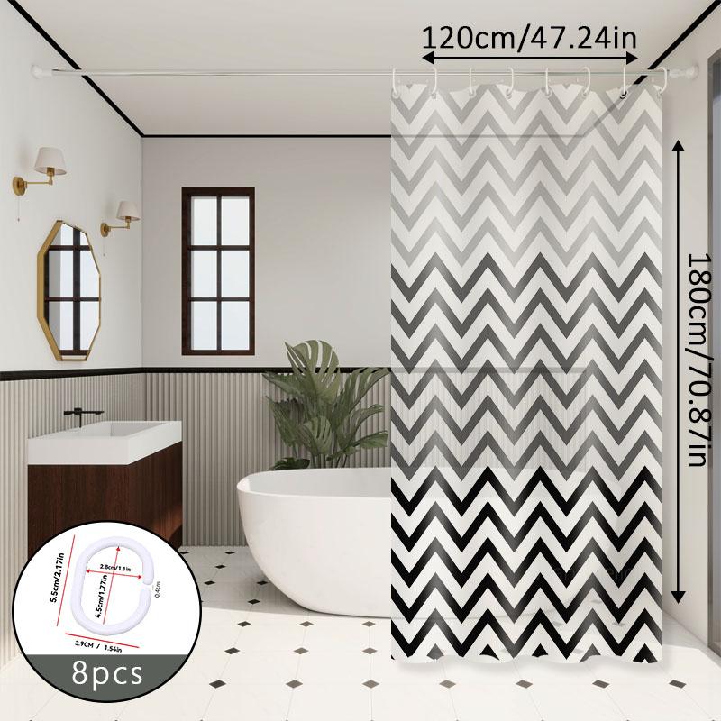 Simple Black And White Wave Pattern Bathroom Partition Curtain Bathroom Shower Curtain