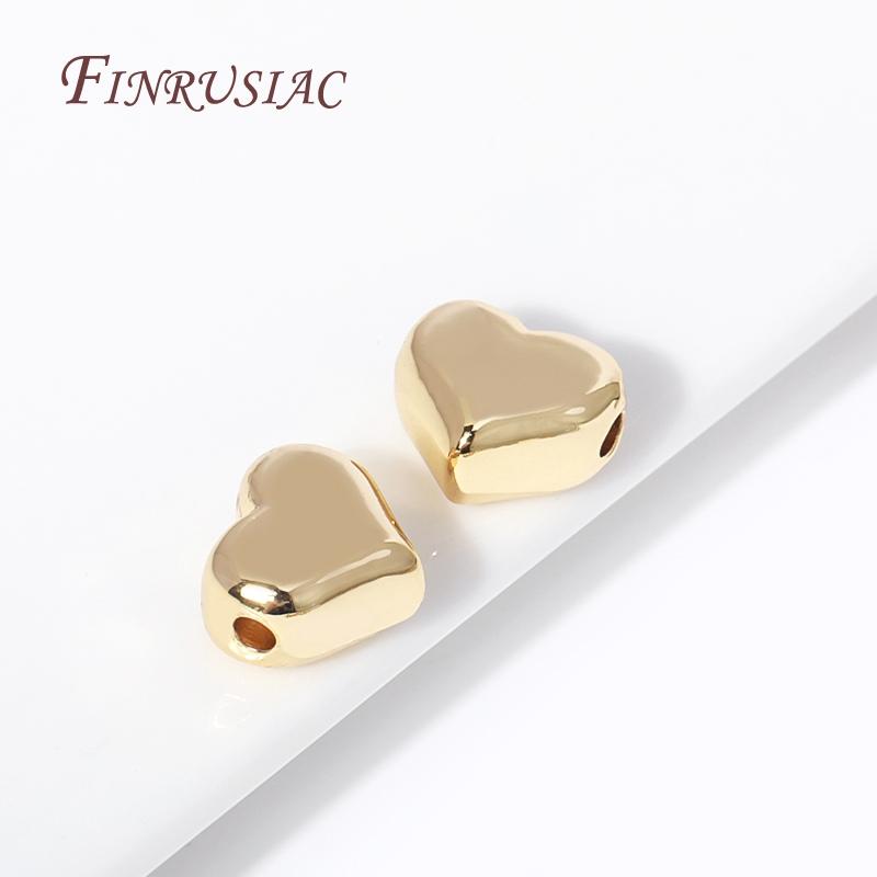 Trendy 18K Gold Plated Brass Metal Big Heart Beads High Quality Spacer Beads Separators DIY Jewelry Making Supplies Wholesale