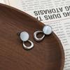 Guochao Retro Inlaid Circle Opal Stud Earrings Geometric Irregular Temperament Girls Versatile Jewelry