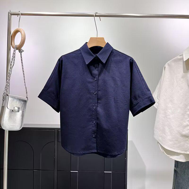 

BM&MD&ZA Women s Spring/Summer Short Sleeve Turn-Down Collar Shirt Top Medium темно-синий