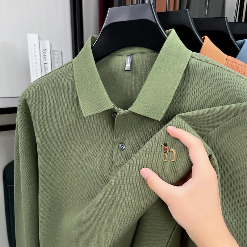 100% Ren Bomull Langermet Herre Poloskjorte Lett Luksusmerke Mote Tegneserie Valpebroderi Business Casual Ny T-skjorte