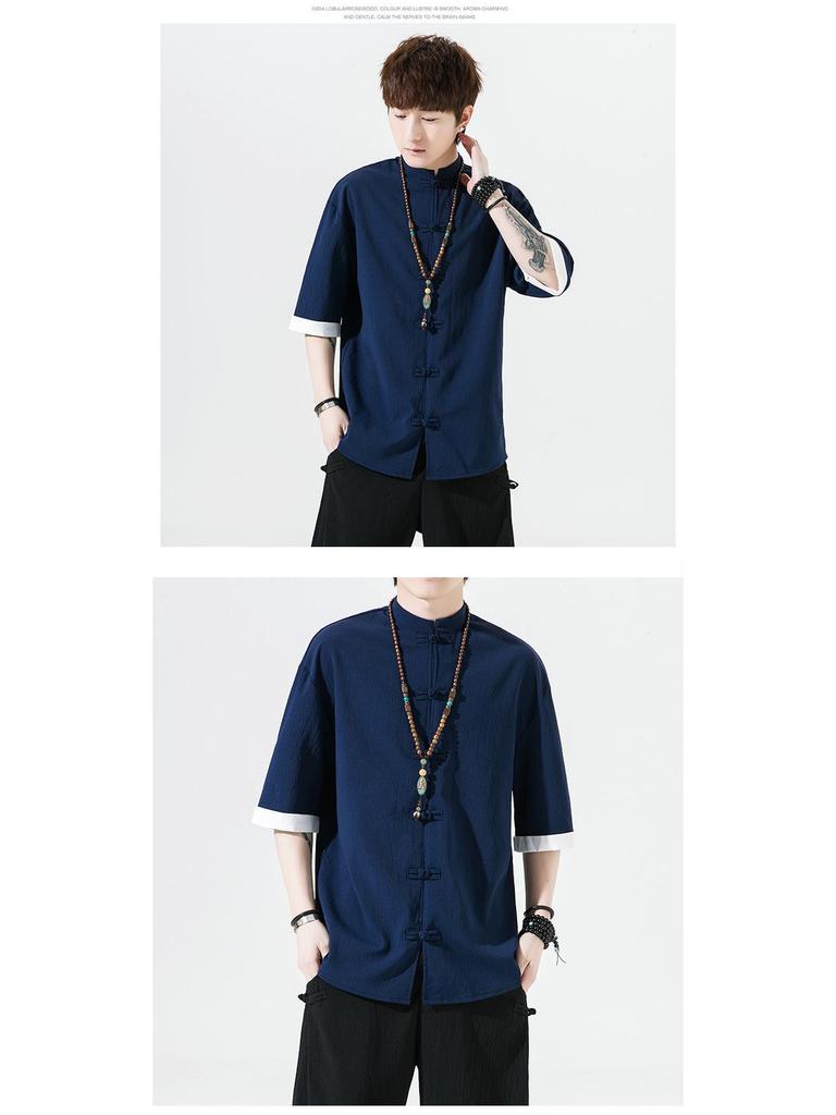 2024 Men's Retro Chinese-Style Cotton Linen Tang Suit Shirt - Plus Size Summer Casual Fashion