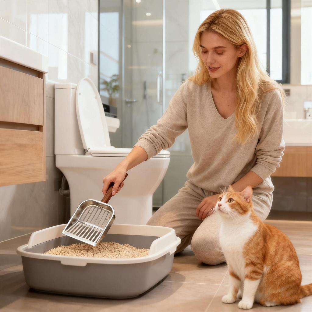 Cat Litter Scoop Kitten Poop Shovel with Wooden Handle Deep Pet Litter Shovel for Apartment Living Room Veterinary Indoor