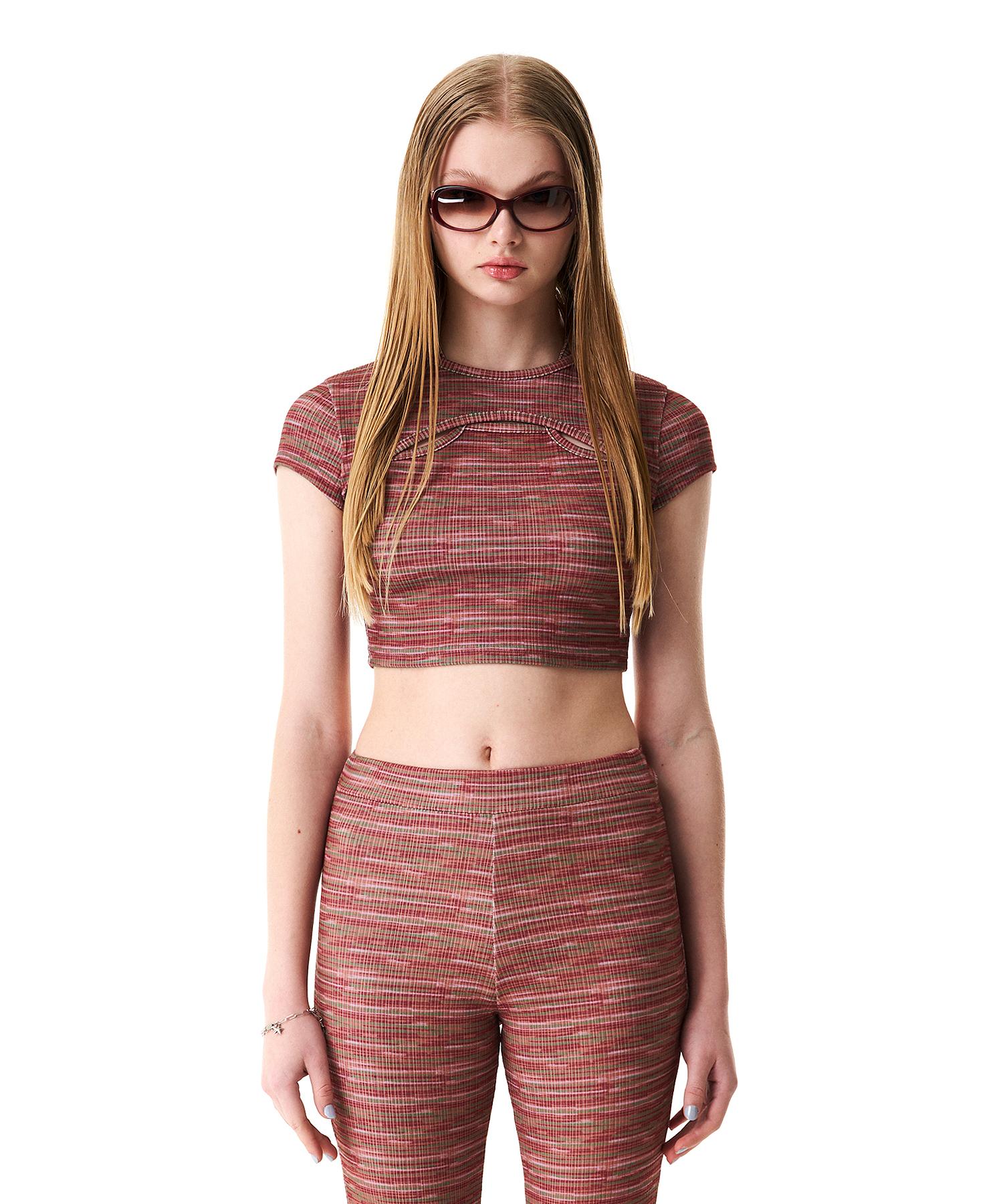 Buddy Heather Stripe Cutout Tee Multi Red M