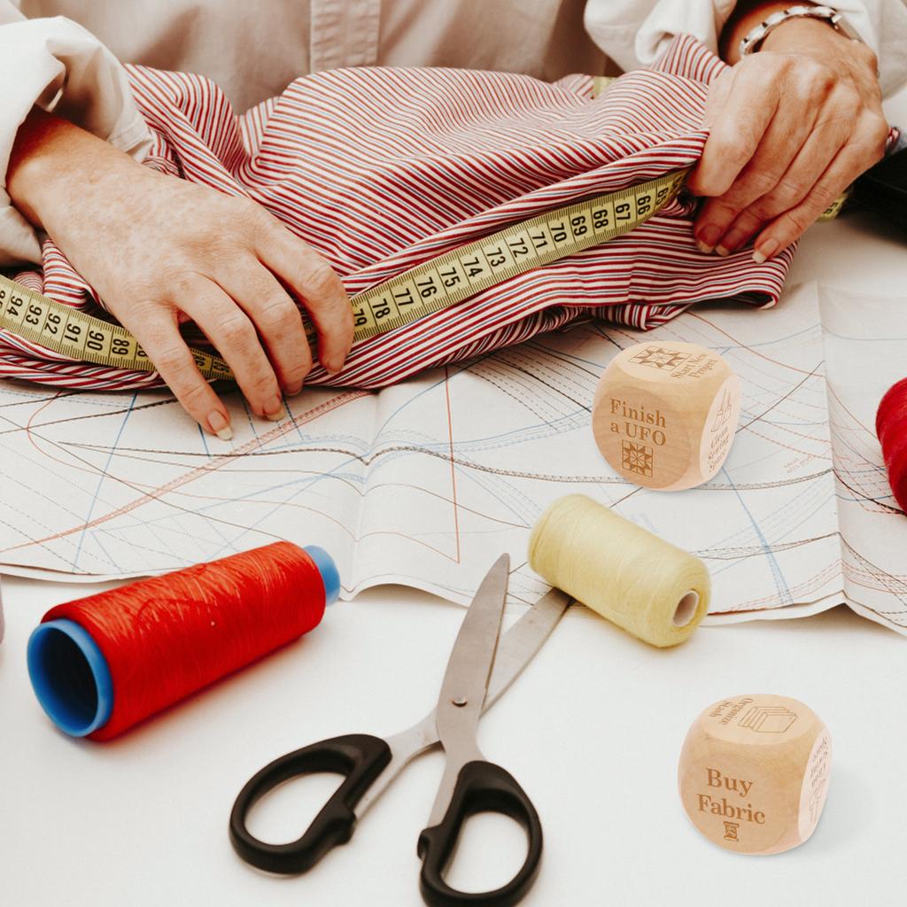 6Pcs Fun Quilters Dice Handmade Wood Quilting Decision Dice with 6 Engraved Sewing Tasks for Sewing Lover and Craft Enthusiast