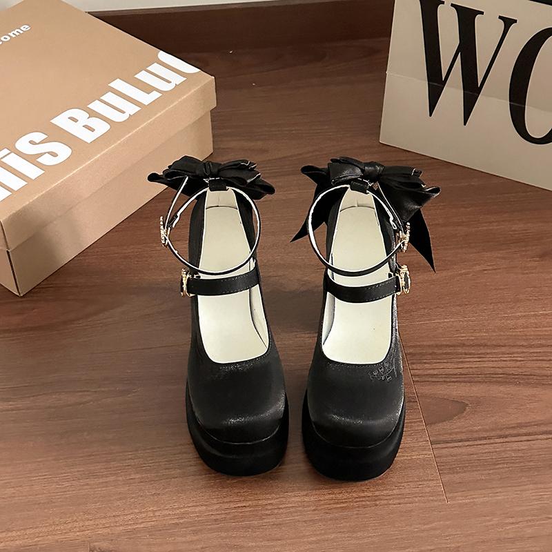 Summer Platform High Heel Women Lolita Mary Jane Shoes Fashion Butterfly-knot Stripper Party Dress Pumps 41EUCN42 чёрный 4390₽