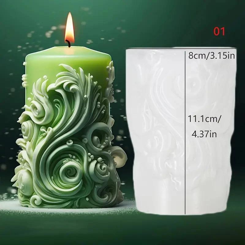 1 ks Cylindrické vlnité svíčky s vyřezávaným spirálovým vzorem, difuzéry a aromaterapie, silikonové formy pro DIY domácí dekoraci