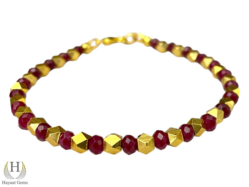 Faceted Mozambique Ruby Beaded Bracelet: 925 Sterling Silver, Gold Filled