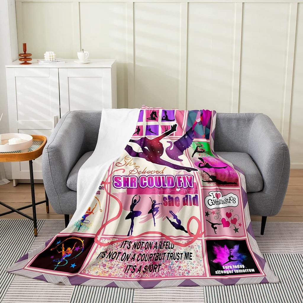 Girl Ballet Dance Print Flannel Blanket Cartoon Pattern Blanket Nap Blanket