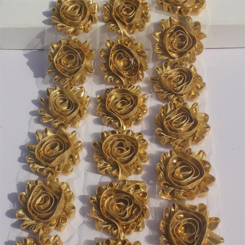 1y 2.5 Inch Shiny Fabric Flowers for Princess Girls Headbands Hair Accessories Kids Shirts Dress Shoes DIY Crafting Flowers
