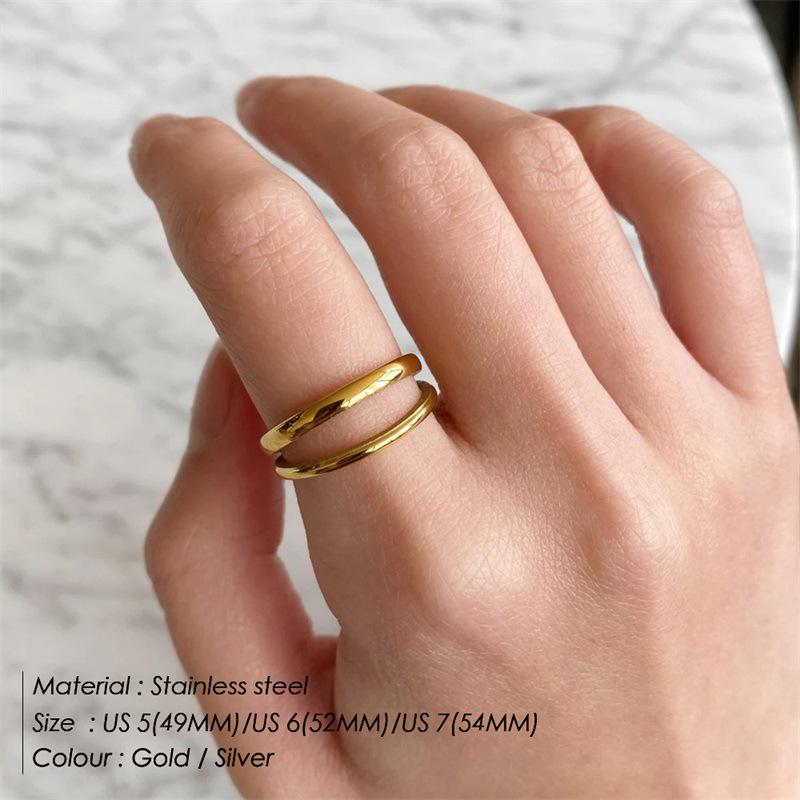 St.delan Retro Minimalist Double Layer Adjustable Women's Stainless Steel Open Ring