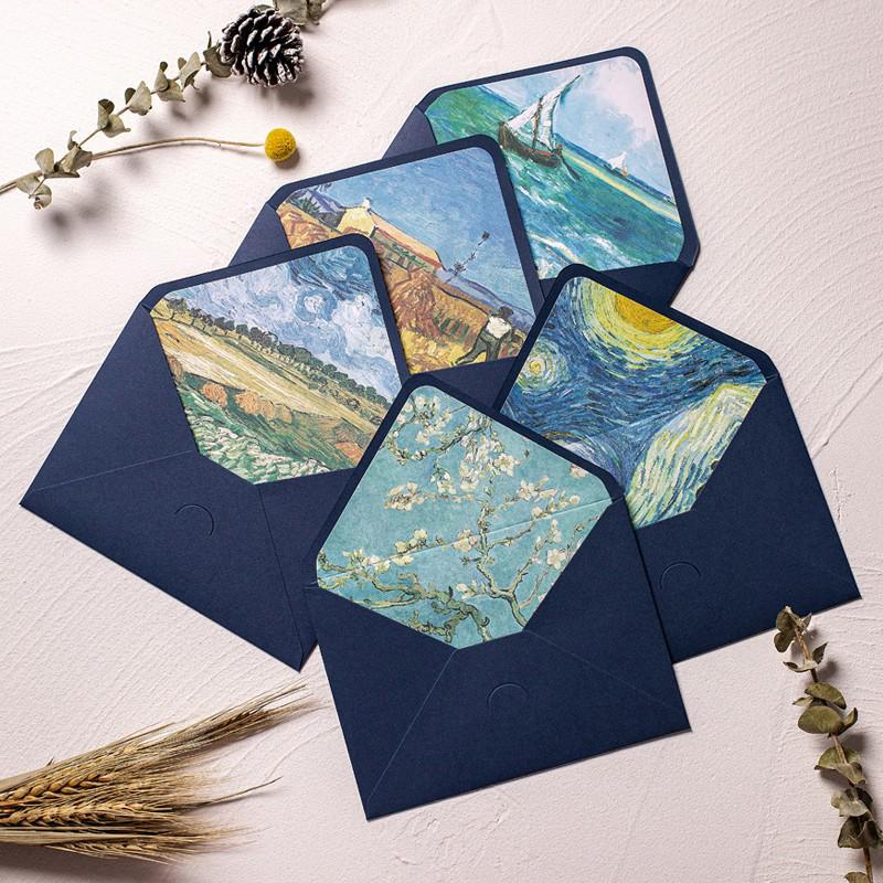 Van Gogh Blue Romantic Lined Envelope with Gold Logo Stamping for Invitations and Postcards