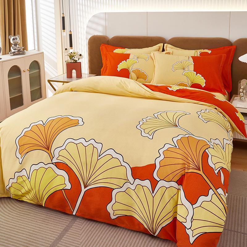 Pastoral Cotton Duvet Cover Set: Men's & Women's All-Season 4-Piece Bedding with Bed and Fitted Sheets