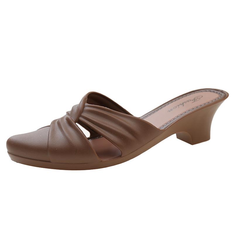 

Летние новые женские тапочки на высоком каблуке, модные женские повседневные тапочки с острым носком, пляжные тапочки для студенток, которые можно носить на улице 36 коричневый