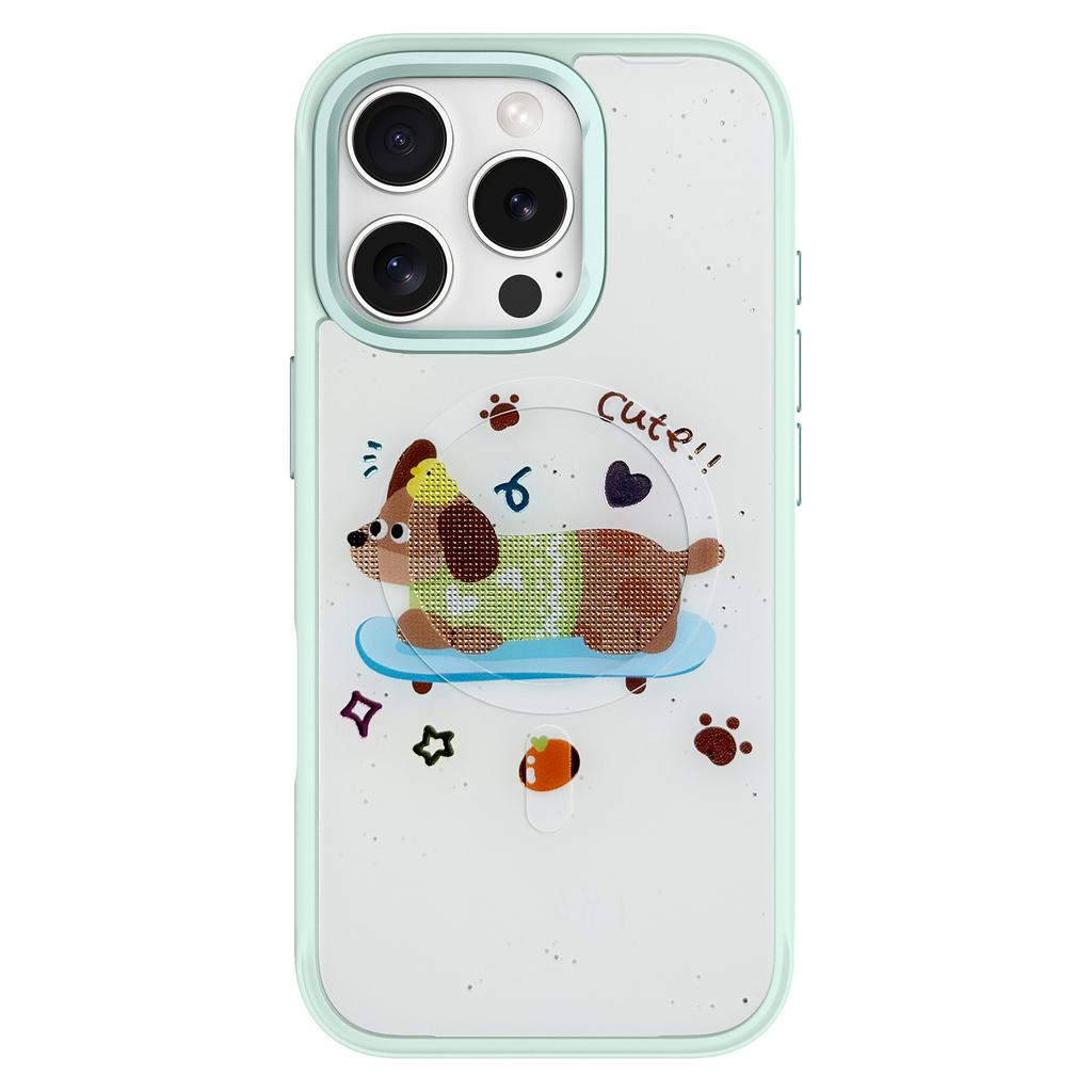 For iPhone 16 Pro Magnetic Case TPU PC Phone Cover with Skateboarding Dachshund Backplate