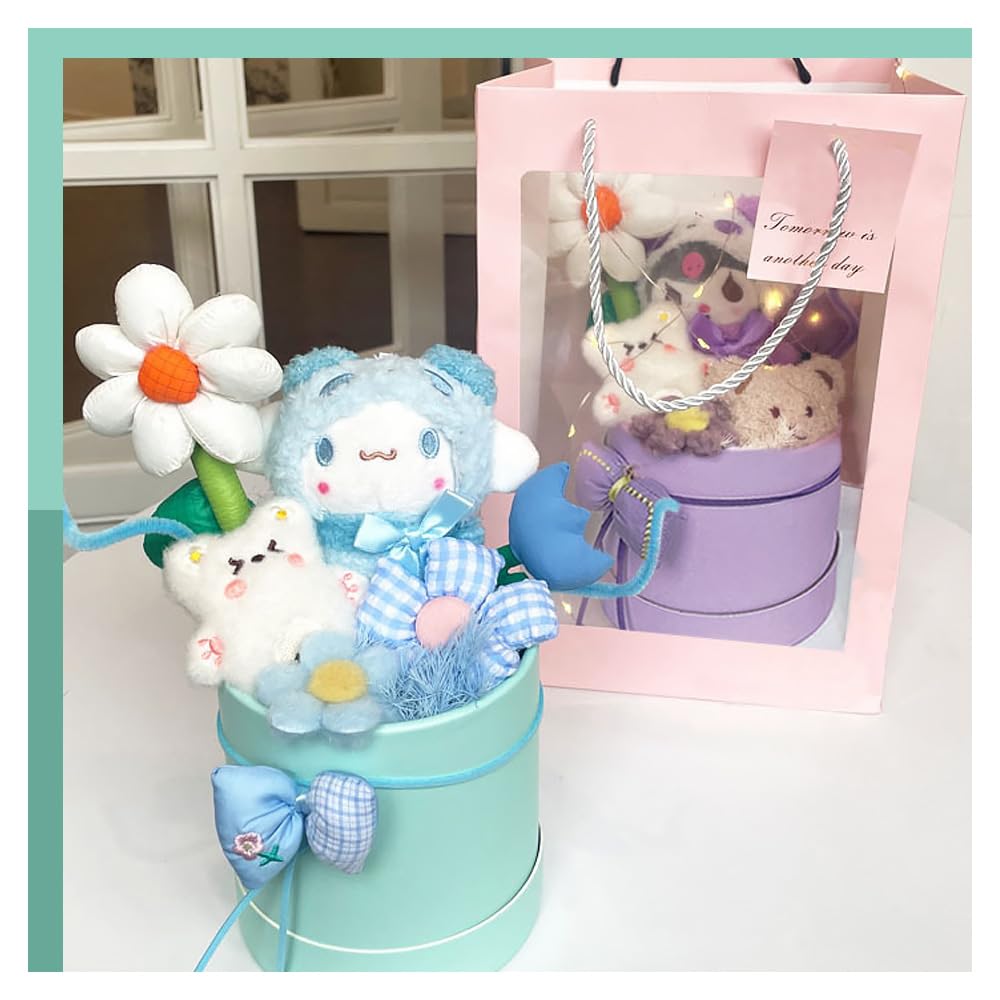 Sanrio Flower Cute Plush Popular Creative Decorative Everlasting Artificial Gift with Message Get Well Entrance Recitals Light Greeting Bouquet,