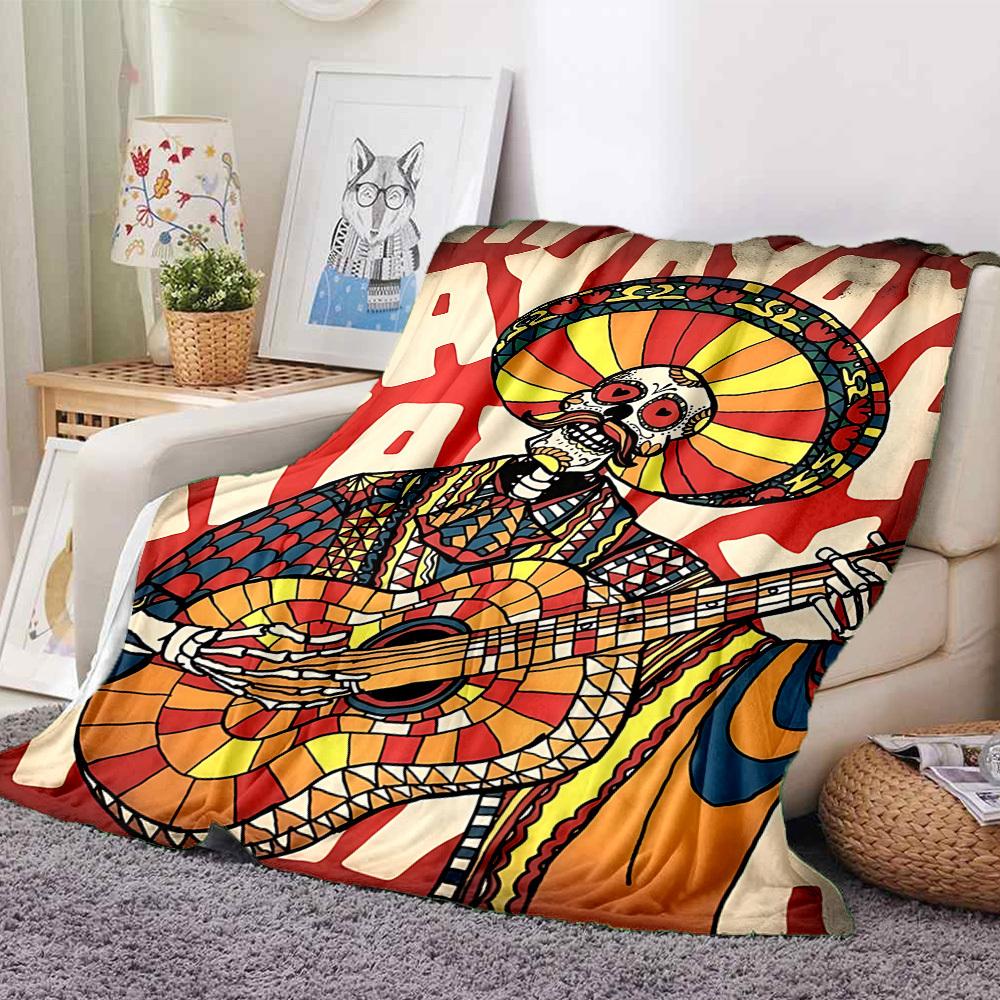 1pc Day of the Dead Guitarist Blanket, Lightweight Flannel Throw Blanket for Sofa, Bed, Travel, Camping, Living Room, Office, Couch, Chair, and Bed