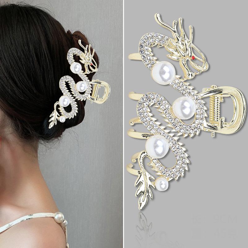 

Синяя заколка для волос «Дракон» с жемчугом, женская простая заколка-краб для волос, зажим-акула, темпераментные простые аксессуары для волос золотой